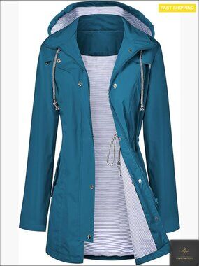 Waterproof Trench Coat Hooded Lined Windbreaker Travel Jacket Classic Chic